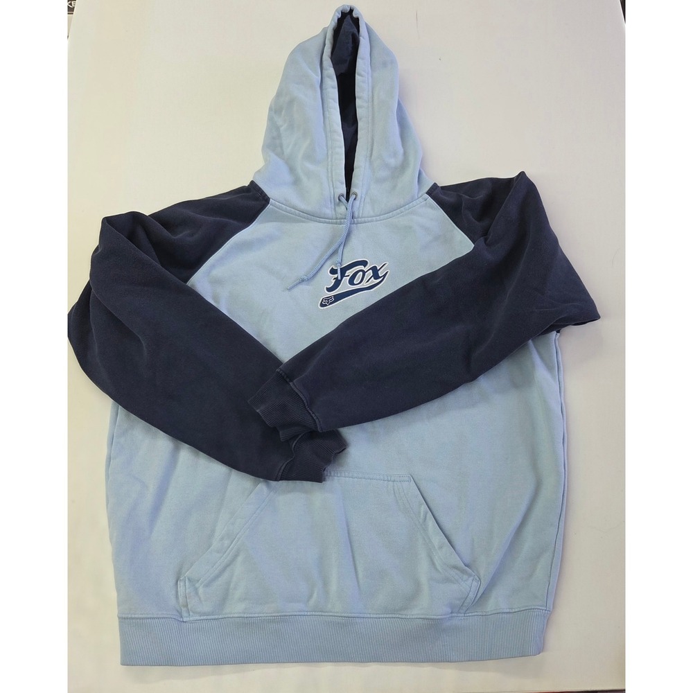Fox Racing Hoodie Mens XL Blue Raglan Pullover Script Logo SPS Streetwear Y2k
